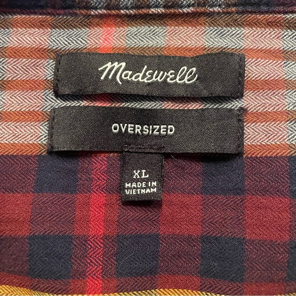 Madewell women’s oversized Plaid Button-down Shirt red/Blue/gold size XL - Picture 6 of 7